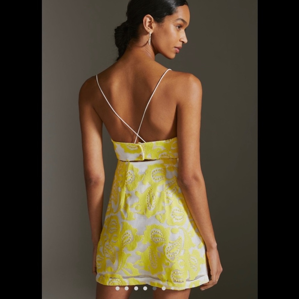 Anthropology white and yellow mini dress